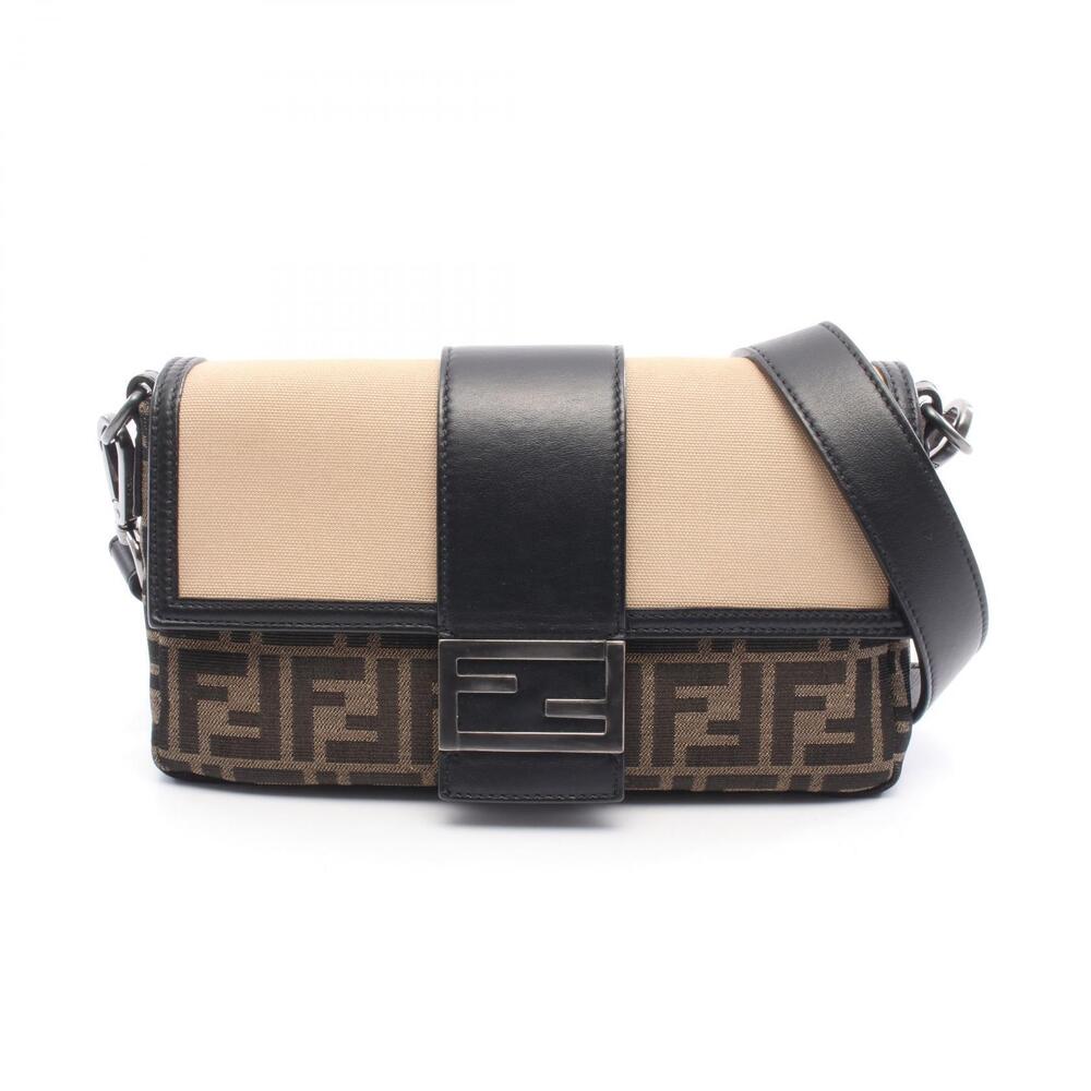 Fendi Baguette Shoulder Bag Canvas Leather Brown Khaki Green